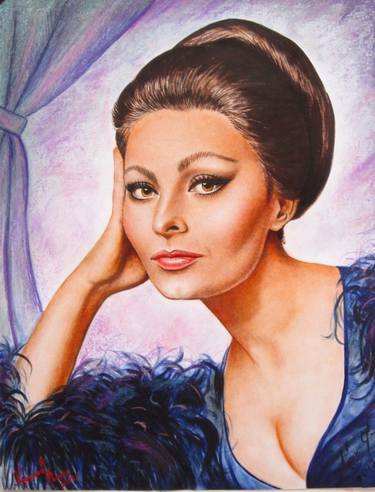 portrait of Sophia Loren dry brush thumb