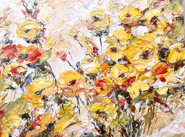 Yellow Flower Oil Impasto Floral Meadow Textured Wildflowers Rose thumb