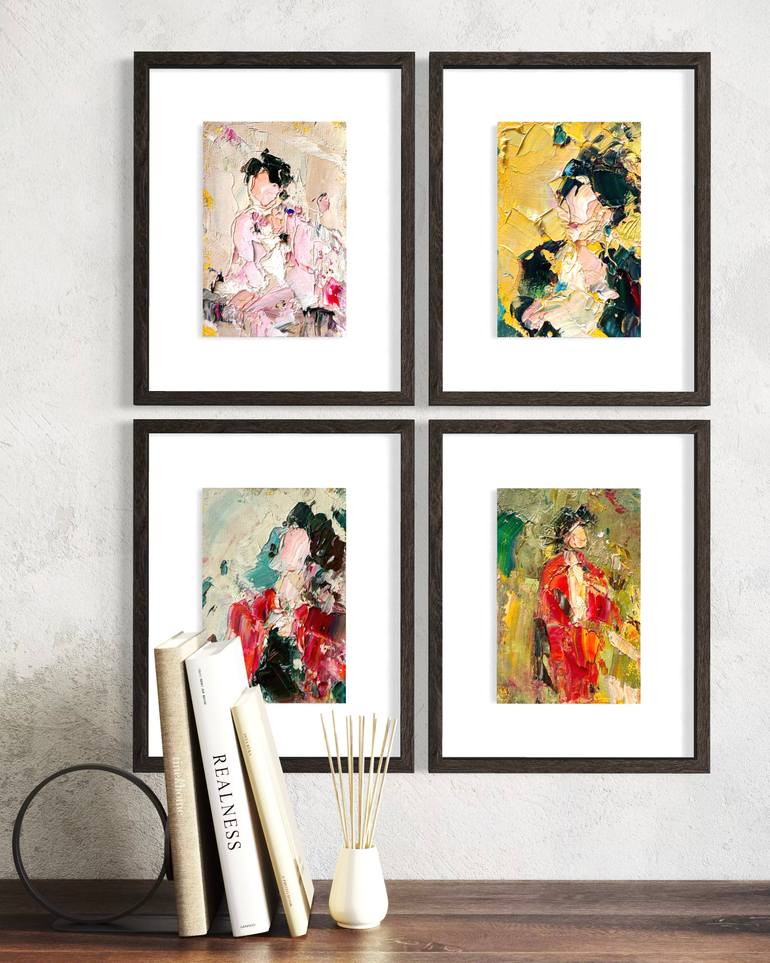 Original People Painting by Anastasia Grace | Abstract Art on Pressed Cardboard | Asian Man Abstract Painting Faceless Portrait Oil Mini Art Set