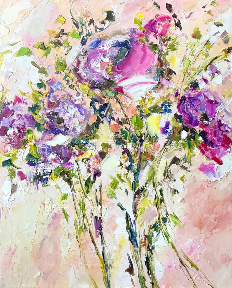 Acrylic Painting Abstract Lavender Wildflowers Impasto Painting ...