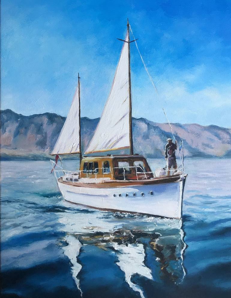 Abstract Sailboat Painting 3D Modern Oil Painting on Canvas Large Wall