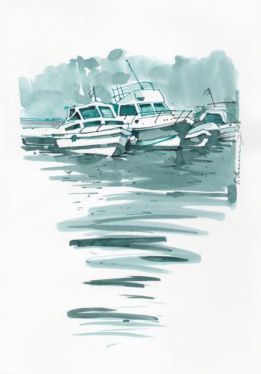 Original Expressionism Yacht Drawings by Tatiana Alekseeva