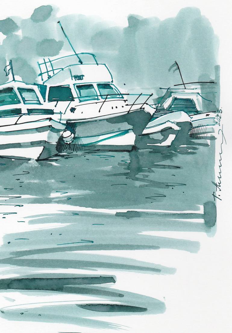 Original Contemporary Yacht Drawing by Tatiana Alekseeva
