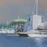 View of Port Grimaud. Pastel conveys the pleasant freshness of the sea on a hot sunny summer day.