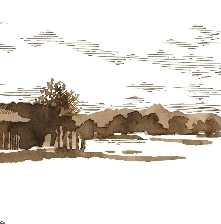 Original Abstract Landscape Drawing by Tatiana Alekseeva