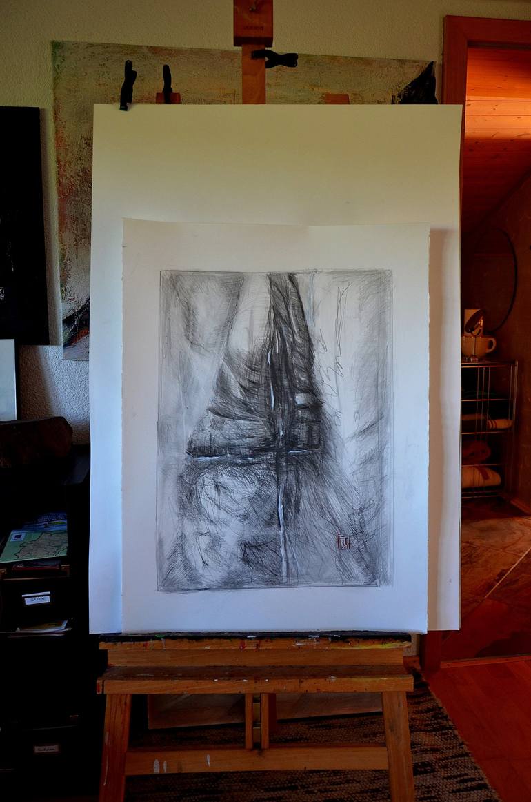 Original Abstract Landscape Drawing by Guenter Rauch