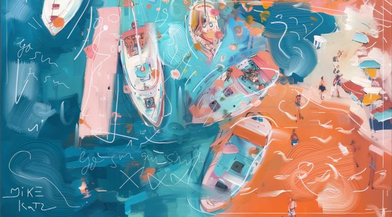 Original Algorithmic Abstract Mixed Media by Michel Katz