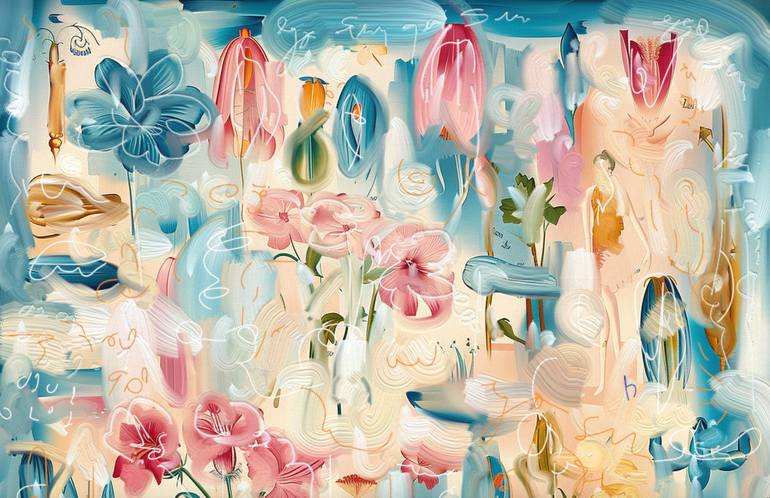 Original Algorithmic Abstract Mixed Media by Michel Katz