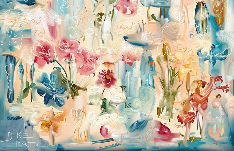 Original Algorithmic Abstract Mixed Media by Michel Katz