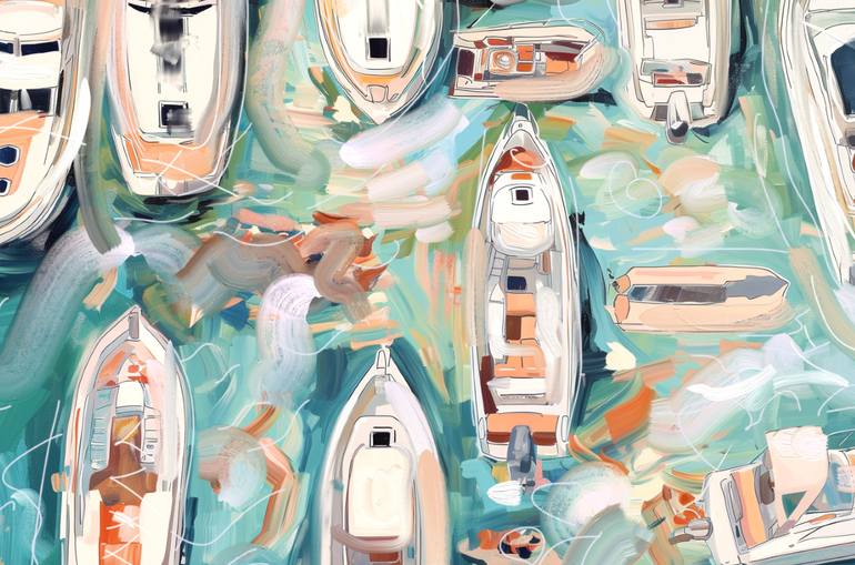 Original Abstract Boat Painting by Michel Katz