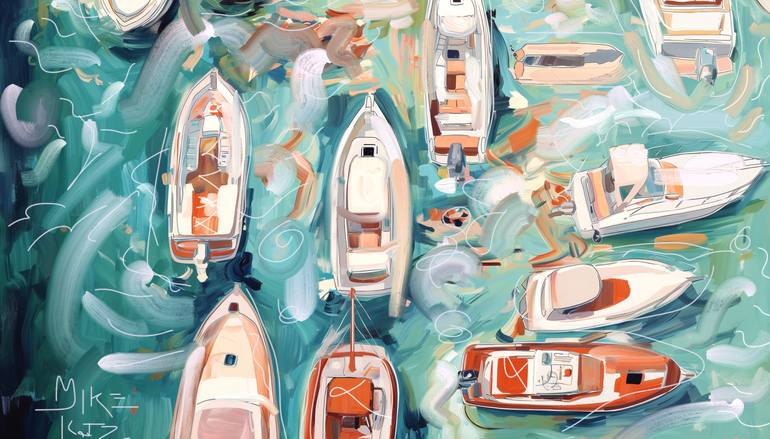 Original Abstract Boat Painting by Michel Katz