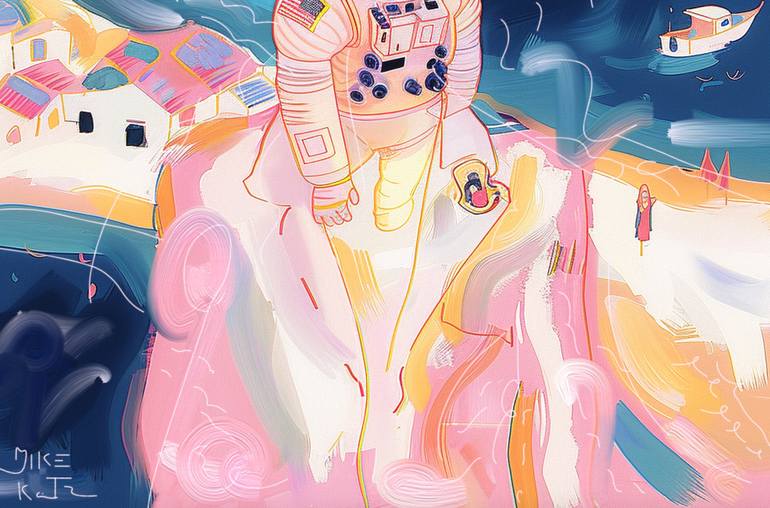 Original Abstract Boat Mixed Media by Michel Katz