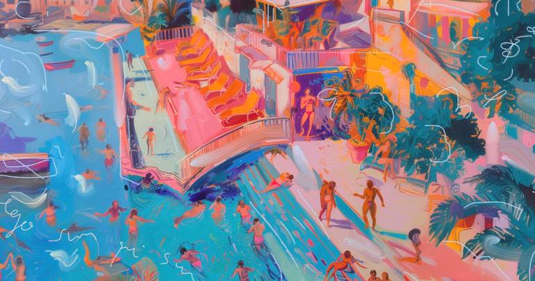 Original Abstract Beach Mixed Media by Michel Katz