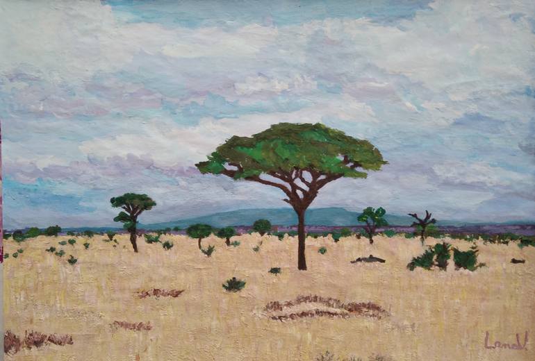 Original Art Deco Landscape Painting by Lanav Art
