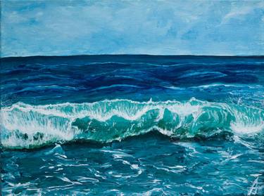 Bright Blue Sea Painting. Sea Wave Painting. thumb