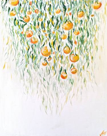 Somewhere in Spain. Orange abstract painting. Fruite painting. Oranges painting. Leaves painting. Kitchen wall art. thumb