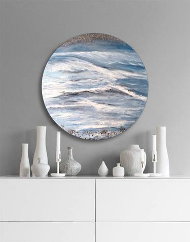 WATER. Ocean painting. Sea painting. Wave painting. Round painting. thumb