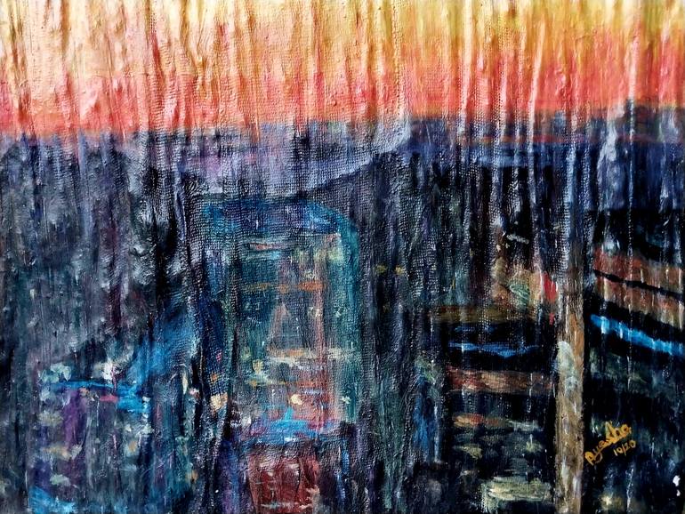 Original Art Deco Cities Painting by Ayesha Idrees