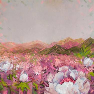 SCINTILLATION - ABSTRACT FLORAL LANDSCAPE, PEONY PINK GREEN thumb