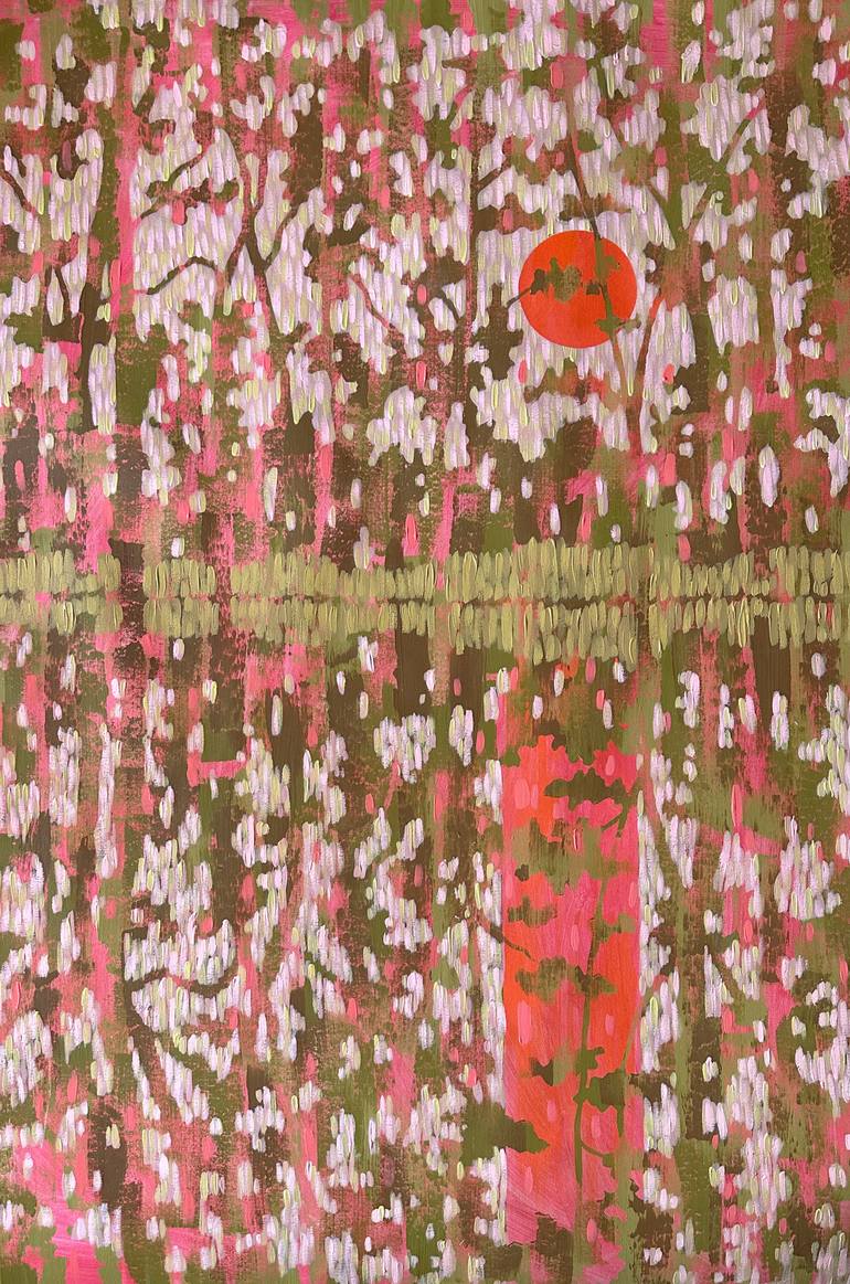 Original Landscape Painting by Ekaterina Prisich | Abstract Art on Canvas | Lace of the Forest at Sunset