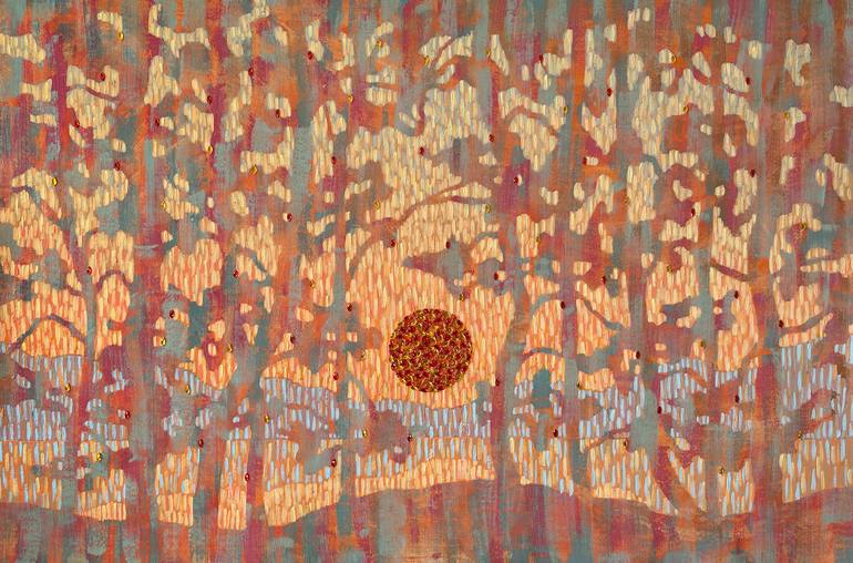 Original Landscape Painting by Ekaterina Prisich | Abstract Art on Canvas | Sunset Radiance Through the Pines