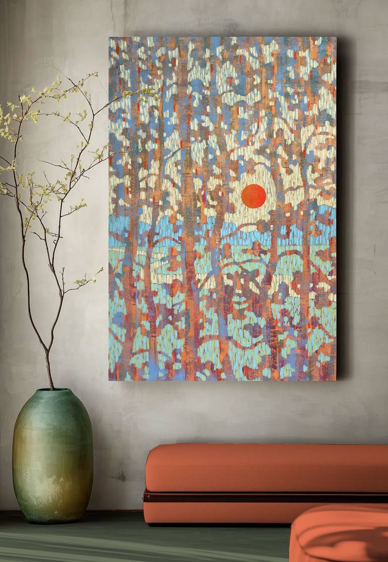 Original Landscape Painting by Ekaterina Prisich | Abstract Art on Canvas | River in the Sunset Light
