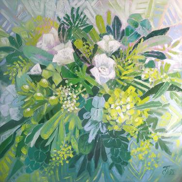 GREEN FRESHNESS - ABSTRACT FLORAL PAINTING thumb