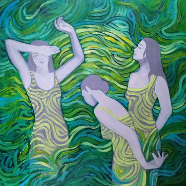 MOVEMENT - DANCING FEMALE FIGURES ON A GREEN BACKGROUND thumb