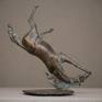 The active silhouette composition, in which movement, dynamics, wrestling are present, shows the temperament of the horse and its character.
The sculpture is called Rodeo where a horse threw his rider to the ground disobeying to his will.
