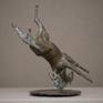 The active silhouette composition, in which movement, dynamics, wrestling are present, shows the temperament of the horse and its character.
The sculpture is called Rodeo where a horse threw his rider to the ground disobeying to his will.