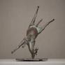 The active silhouette composition, in which movement, dynamics, wrestling are present, shows the temperament of the horse and its character.
The sculpture is called Rodeo where a horse threw his rider to the ground disobeying to his will.