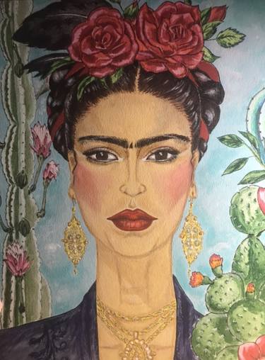 Frida Khalo Portrait for present in a Mexican style with acrylic / Women's portrait painting for gift thumb