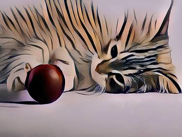 Cute Cat pastel, ball, decor, painting, boho, animal thumb