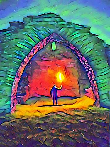 Mystery vibrant,cave, alone, torch, vivid, colorful thumb