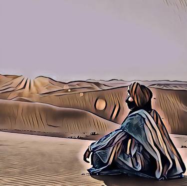 Reflection man, pastel, boho, desert, prayer, painting thumb