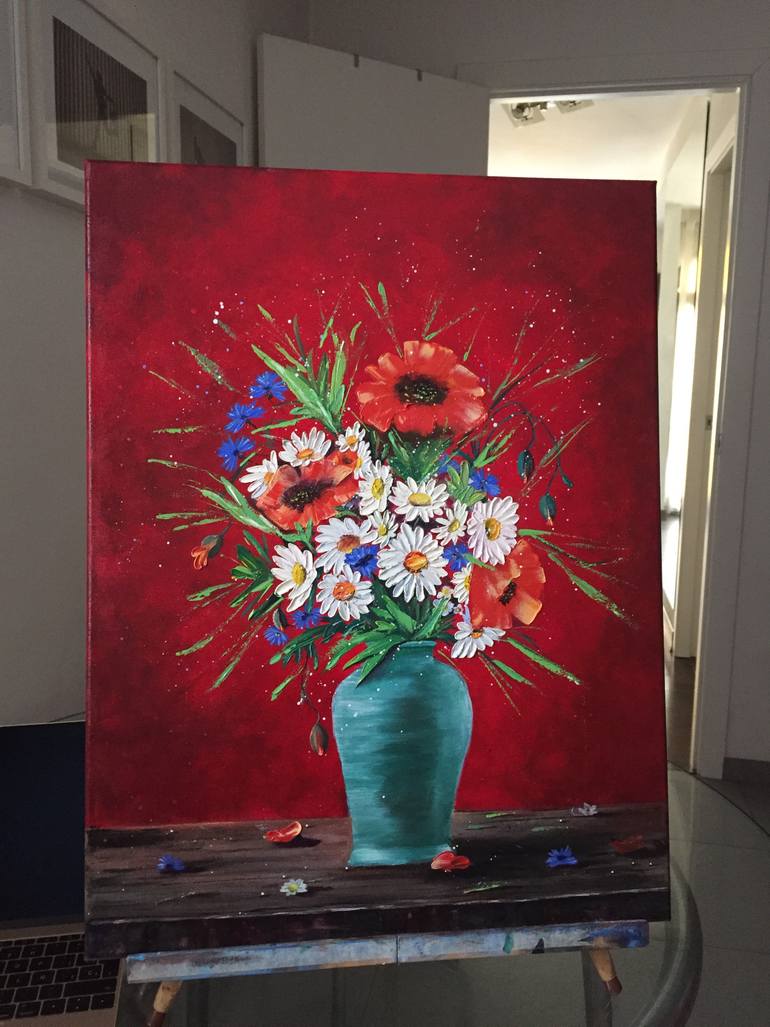 Original Art Deco Floral Painting by Svetlana Zaitseva