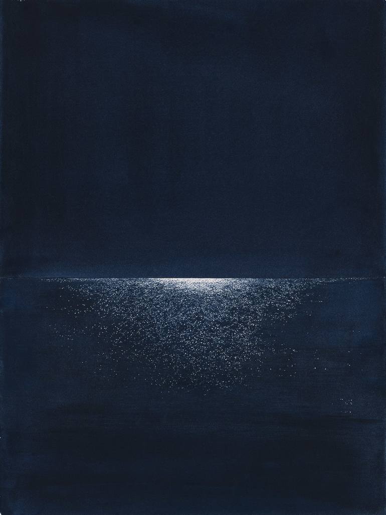 Original Seascape Painting by Wanru Kemp | Impressionism Art on Paper | Under the moon- shimmer #1