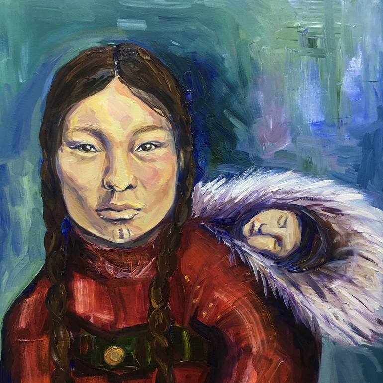 Eskimo mother and baby Painting by Arina Morozova | Saatchi Art