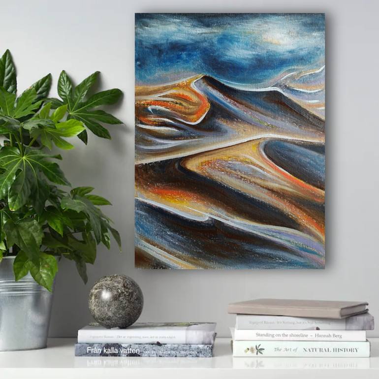 Desert sea - desert landscape painting, oil pastels and oil paints on canvas  panel, gift idea. Painting by Anna Shabalova