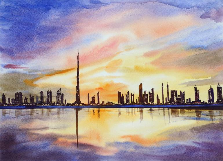 Dubai Skyline Painting By Prashant Bhor Saatchi Art