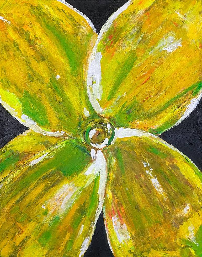 flor amarilla y verde 4 hojas Painting by Bartolome Oliver-Ponsell |  Saatchi Art