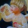 The painting was inspired by the paintings of the artist Viktor Nizovtsev. Angel blowing soap bubbles. Canvas, oil. On a stretcher.