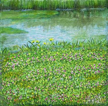 LANDSCAPE. LANDSCAPE WITH RIVER AND FLOWERS. thumb