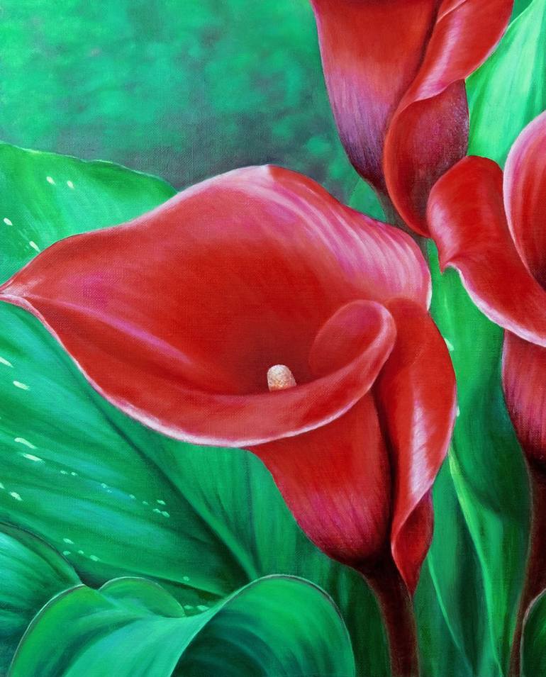 Calla. Red calla lilies. Painting by Anastasia Woron | Saatchi Art