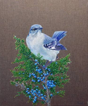 THE BLUE BIRD ON A JUNIPER BRANCH. thumb