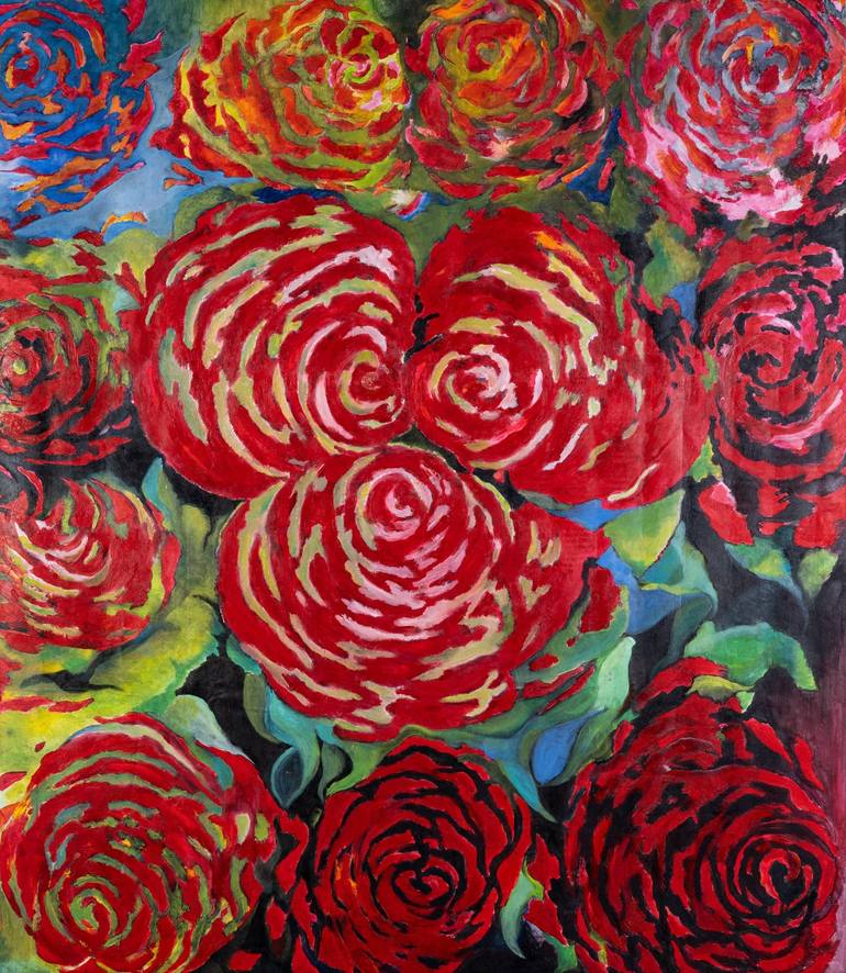 Roses red, oil on canvas 160x 130 cm, Painting by Nina Liemola ...