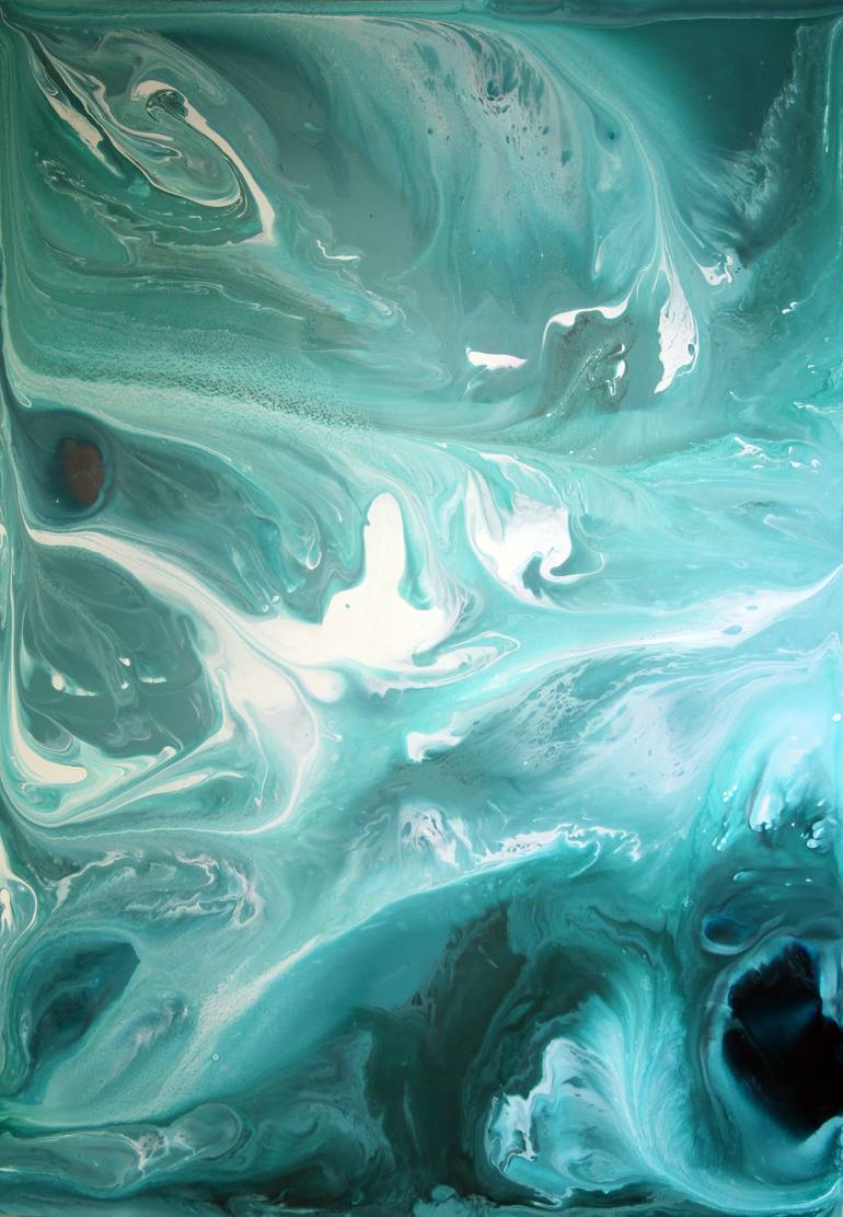 Turquoise Water/ flow fluid acrylic 50/70 emerald abstract Painting by ...