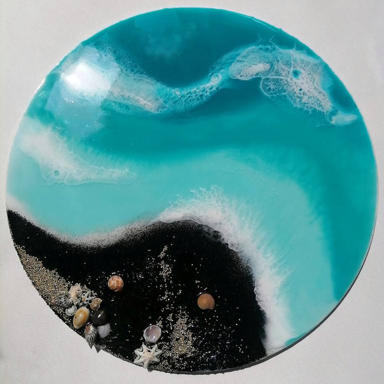 Bali Island ocean surfing round seascape beach 30cm Painting by ...