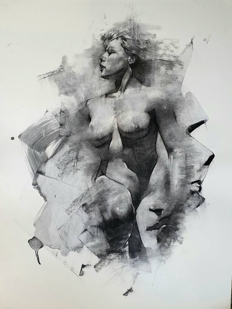 contemporary seated nude woman Drawing by Shaun Othen | Saatchi Art