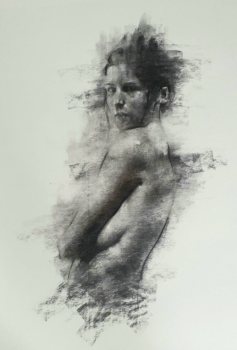 Contemporary female nude clasp Drawing by Shaun Othen | Saatchi Art